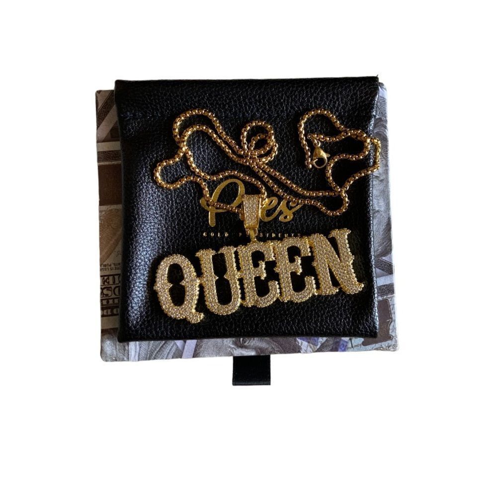 Pres Gold Presidents Rope Chain & Iced Diamonds Medallion w/ name "QUEEN"